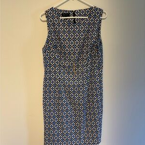 AB Studio Blue and White Geometric Midi Dress